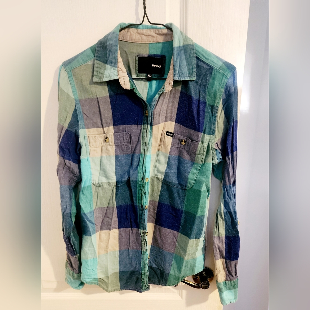 Hurley Blue and Green Plaid Shirt